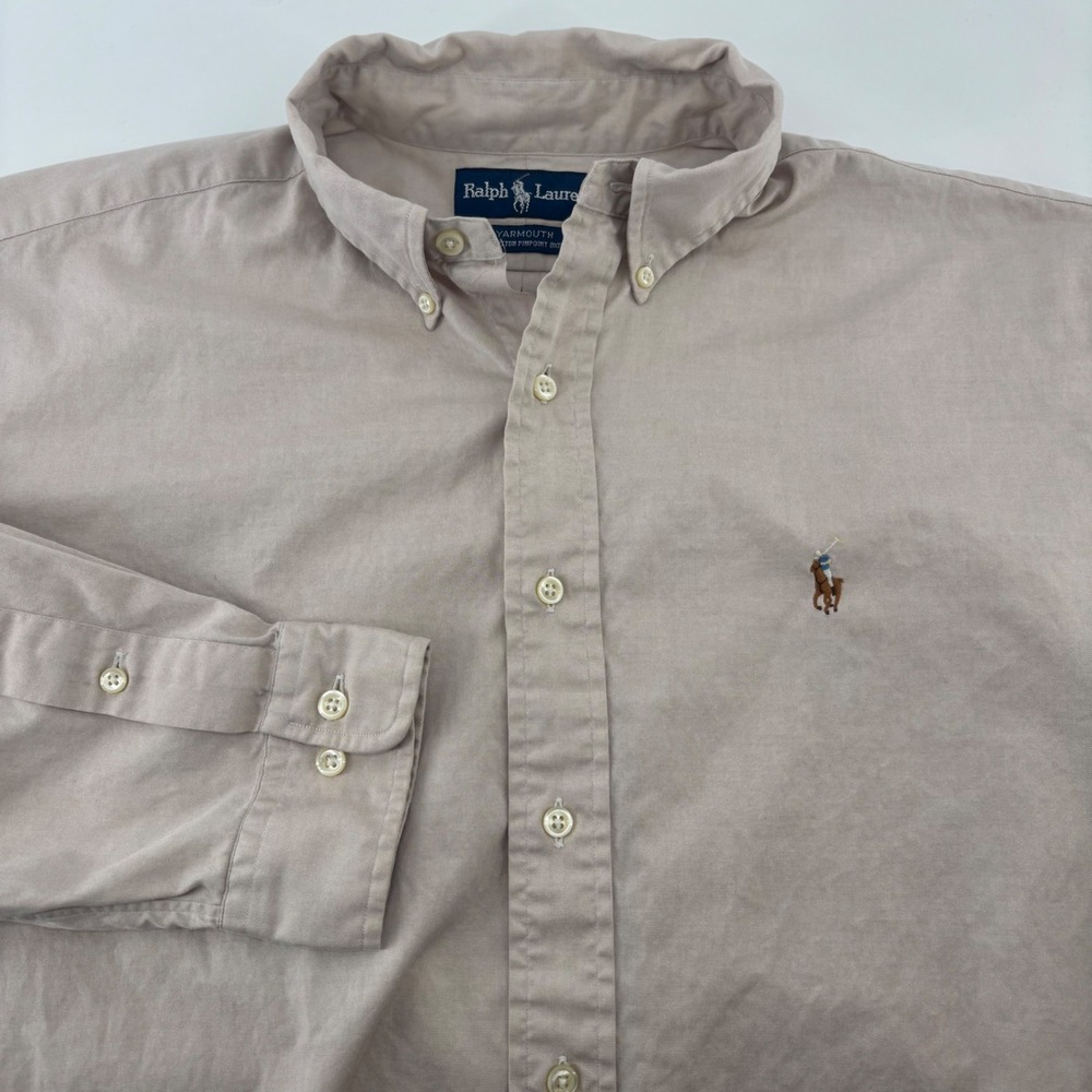 Ralph Lauren Yarmouth Shirt Mens 16 34/35 Tan Cotton Pinpoint Oxford Button Down